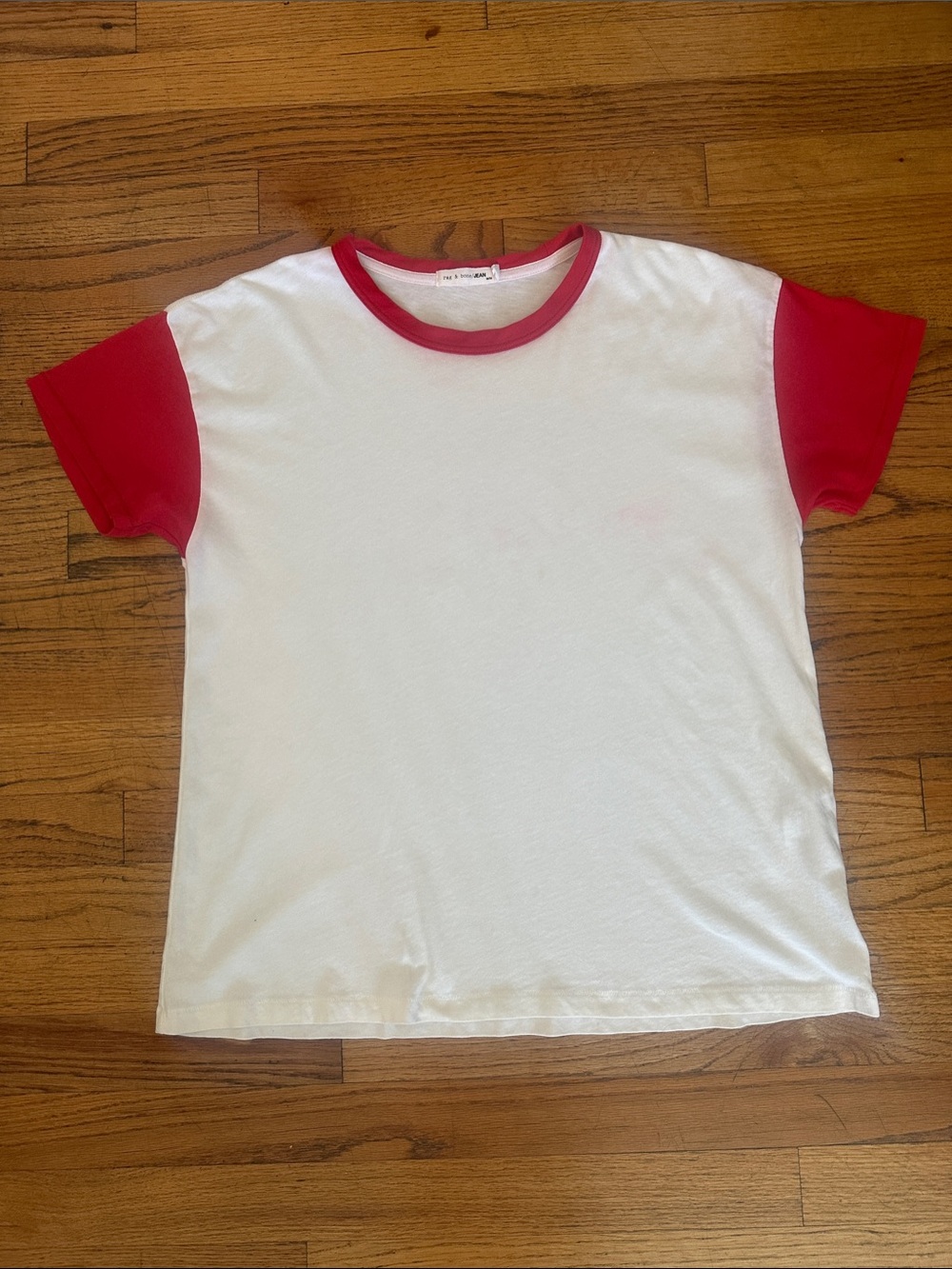 rag & bone Kids White Tee with Red Sleeves and Collar